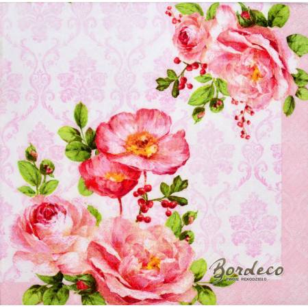 Serwetka do decoupage firmy R2S dzikie róże 33x33cm